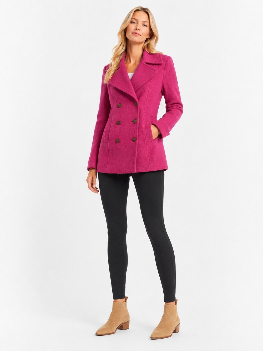 Talbots Size 2 Fuchsia Double-Breasted Wool Peacoat